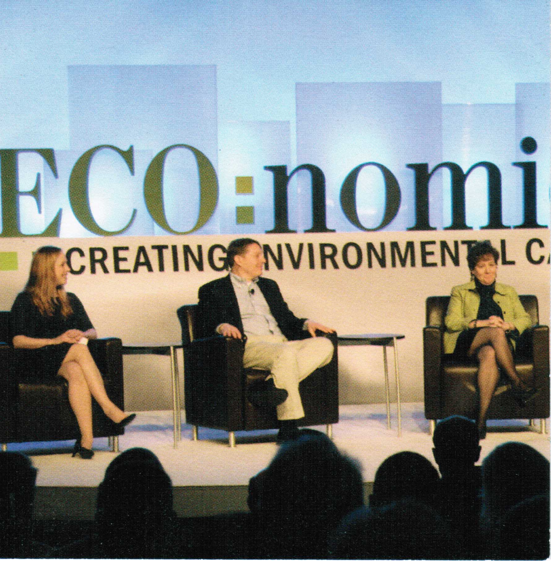 Milloy at first the Wall Street Journal ECO:nomics conference, March 2008, with Kim Strassel (WSJ) and  Mindy Lubber (Ceres)