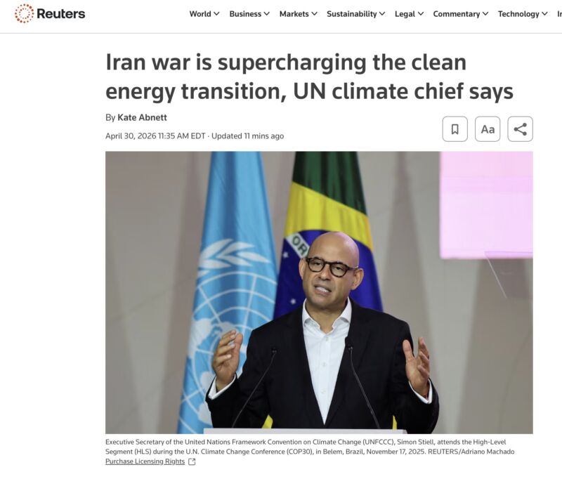 Image for the Tweet beginning: Head UN climate clown @simonstiell