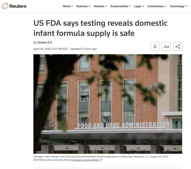 Image for the Tweet beginning: Another MAHA fail: FDA concludes