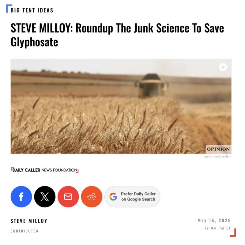 Image for the Tweet beginning: Roundup the junk science to