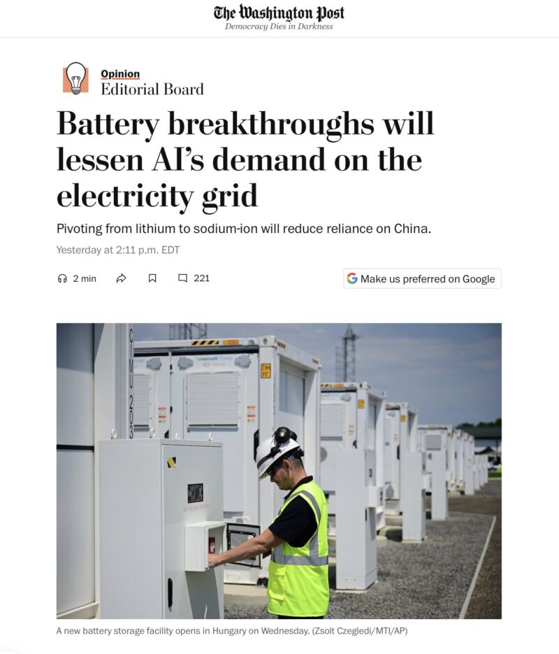Image for the Tweet beginning: Utility-scale batteries are unaffordably stupid