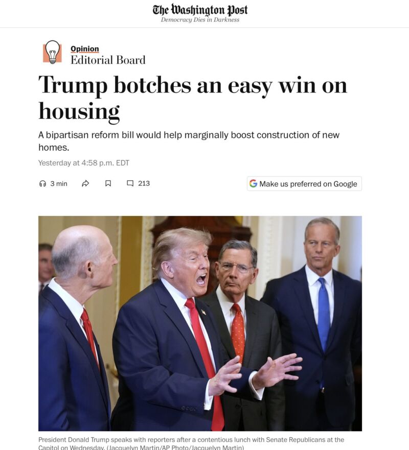 Image for the Tweet beginning: The housing bill that Trump