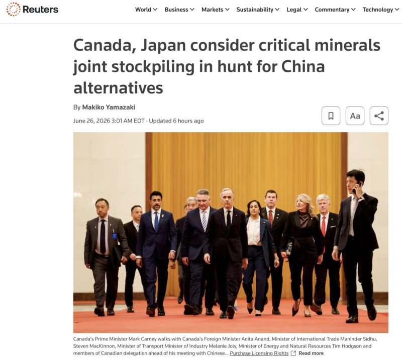 Image for the Tweet beginning: Canada and Japan "consider" reducing