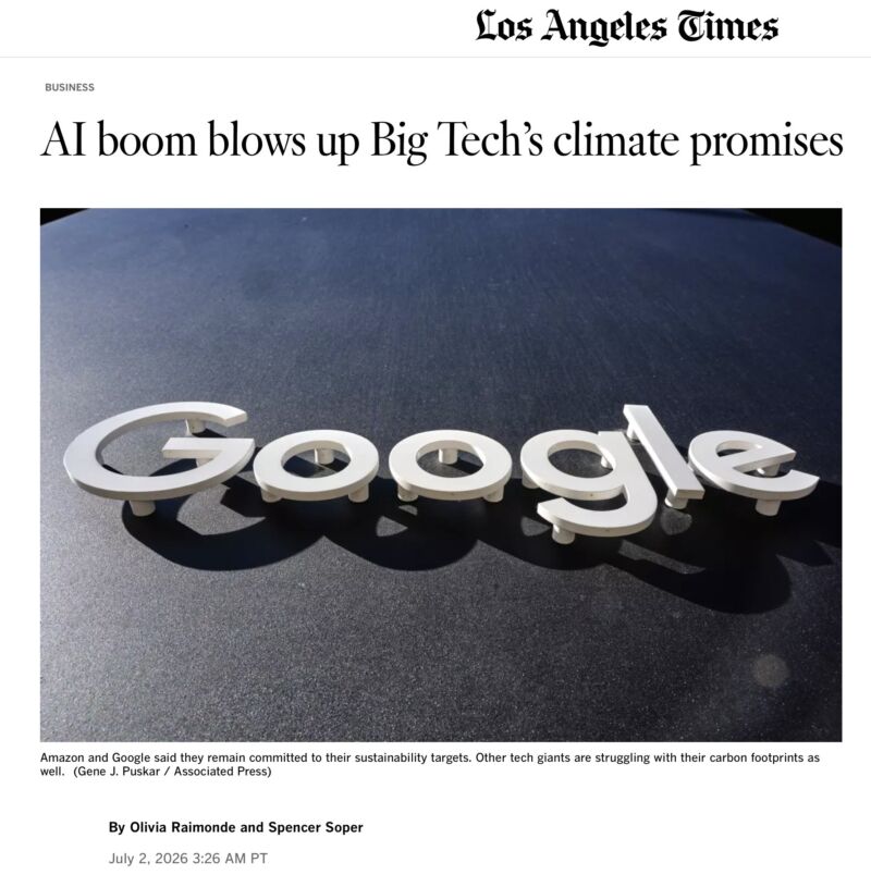 Image for the Tweet beginning: Big Tech's climate promises were