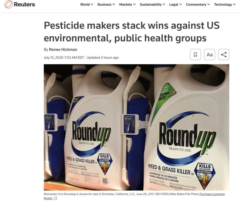 Image for the Tweet beginning: Great news: "Pesticide makers stack