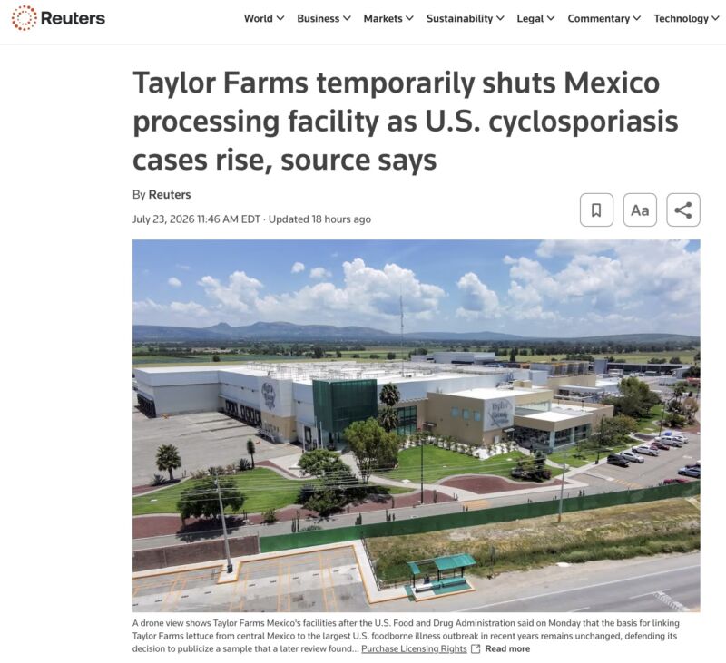 Image for the Tweet beginning: The lettuce-processing facility in Mexico