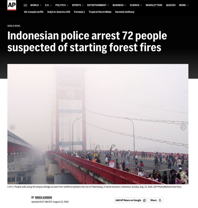 Image for the Tweet beginning: Cloud seeding bust? Indonesian officials