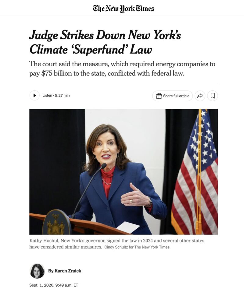 Image for the Tweet beginning: Federal judge strikes down New