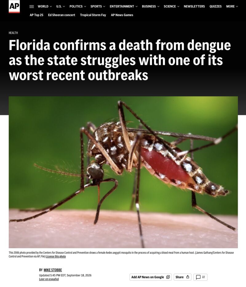 Image for the Tweet beginning: The dengue outbreak in Florida