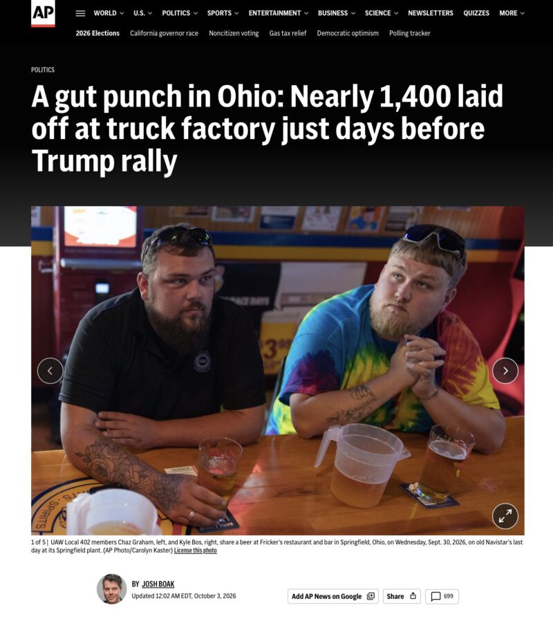 Image for the Tweet beginning: Factory job losses in Dayton