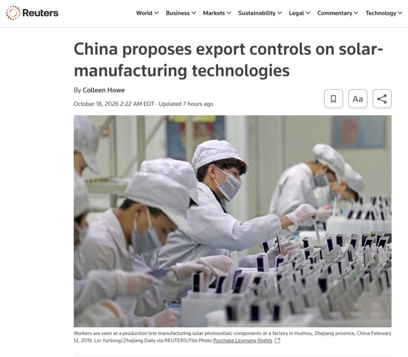 Image for the Tweet beginning: China threatens export controls on